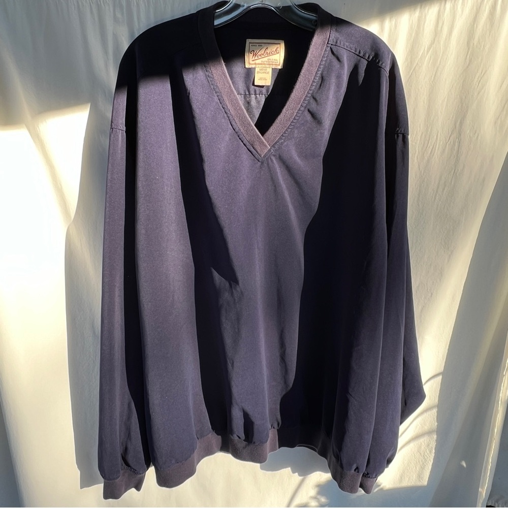 Vintage Woolrich Sueded Polyester V-Neck Long Sleeves XXL Navy Blue